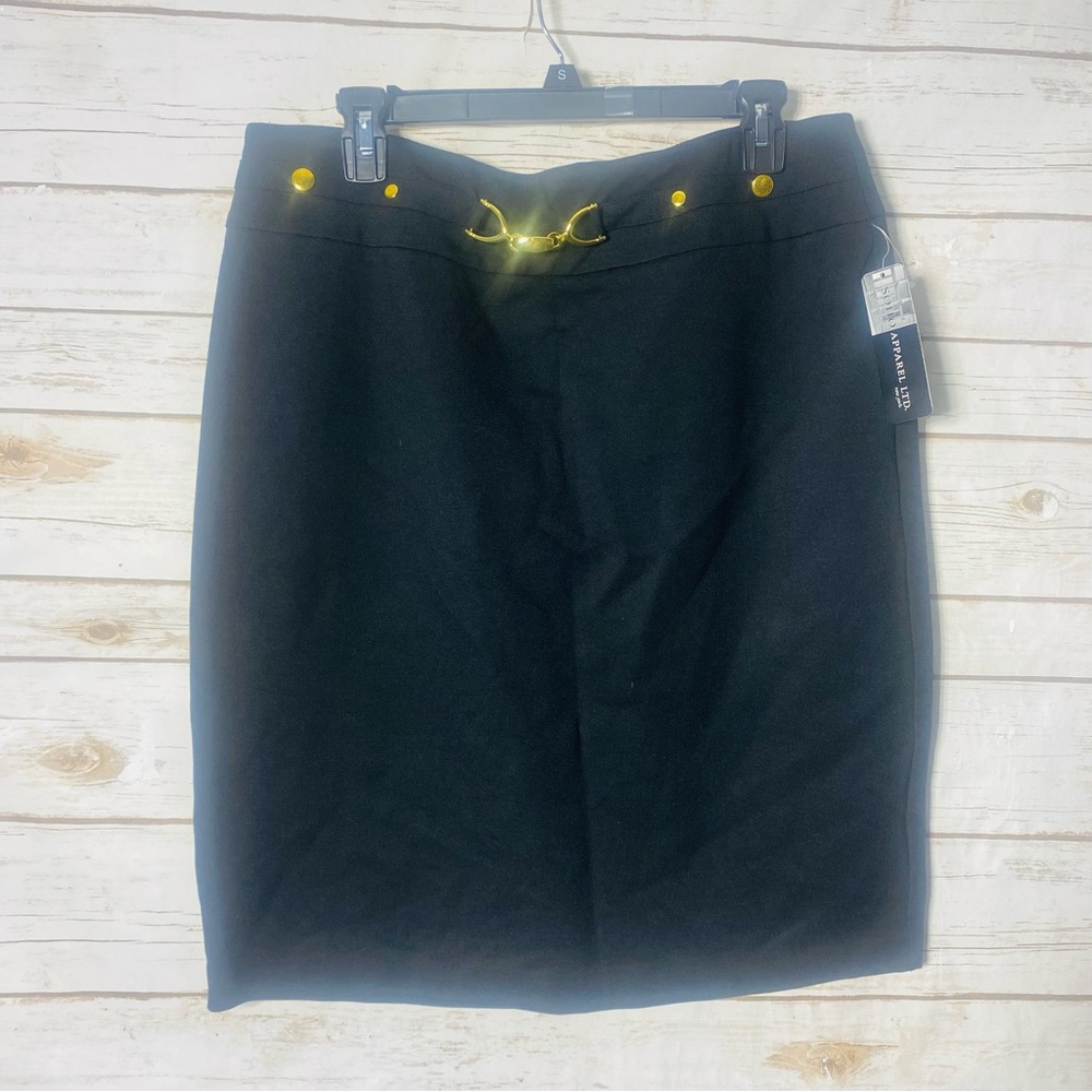 Soho Women's Pull On Black Pencil Skirt with Gold Details Size L